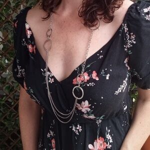 Silver Chain Necklace with Hearts and Circles